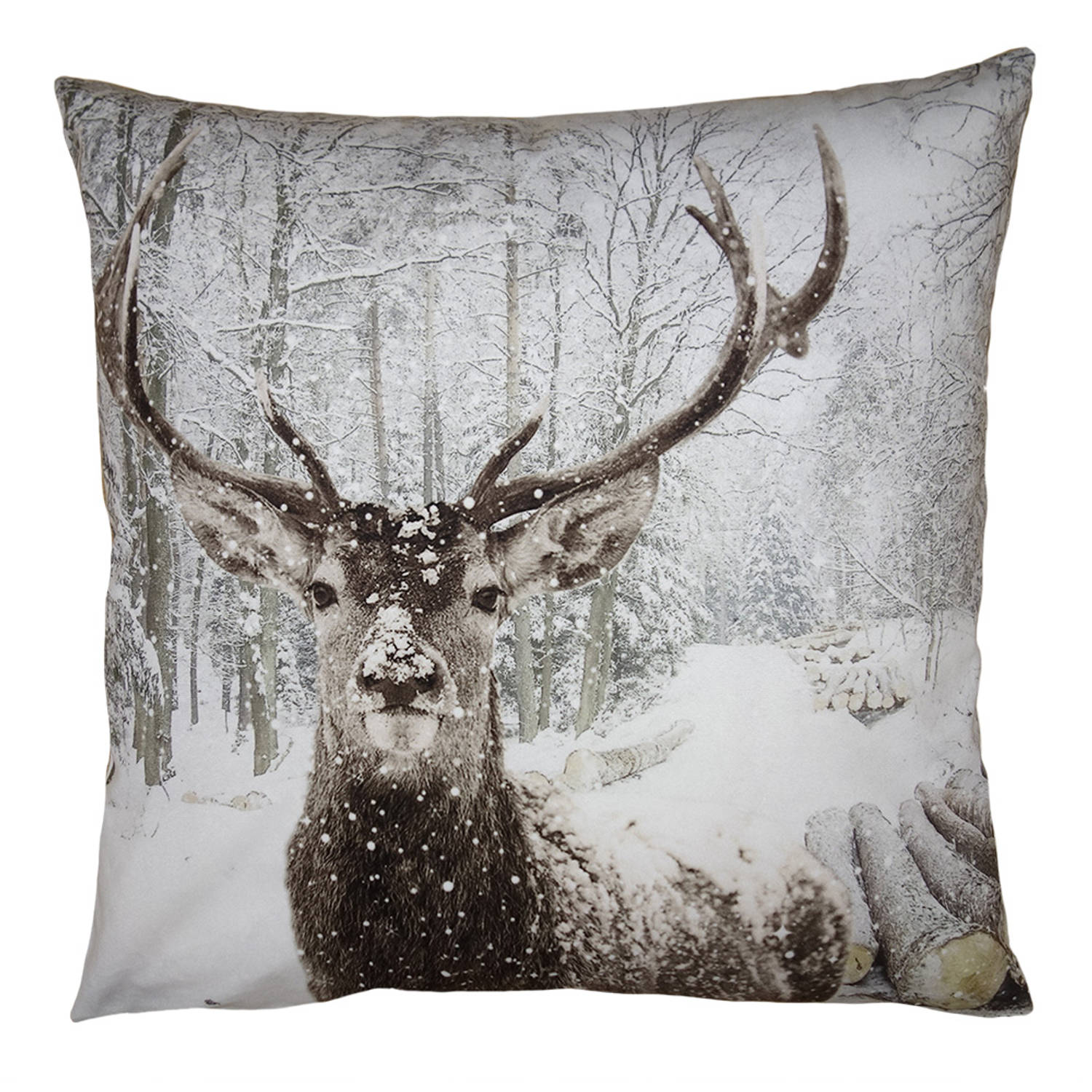 HAES DECO - Kerst Kussenhoes - Formaat 45x45 cm - Collectie: Christmas Animal - Kleur Bruin - Materiaal 100% Polyester - Sierkussen, Kussenhoes, Stoelkussen, Kerstdecoratie, Kerstv