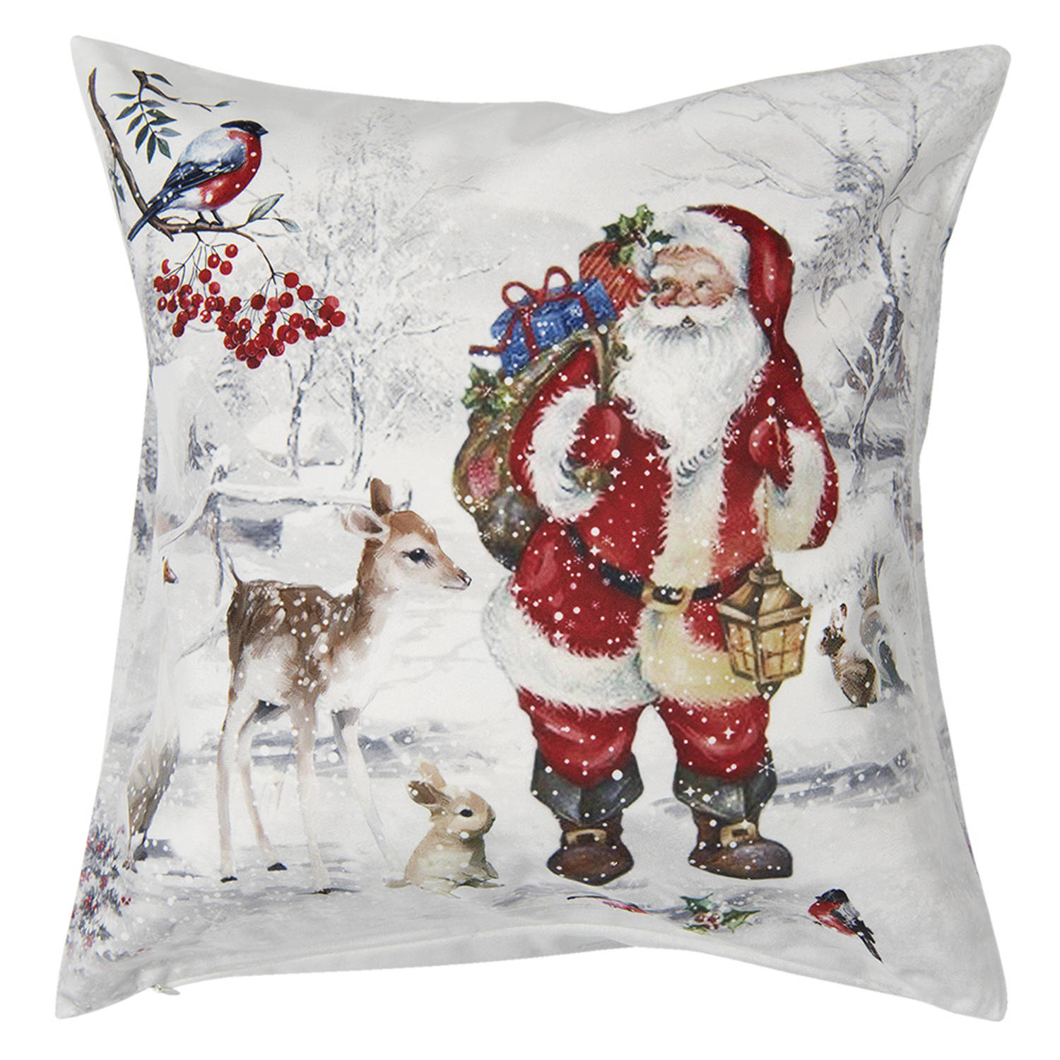 HAES DECO - Kerst Kussenhoes - Formaat 45x45 cm - Collectie: Santa Red - Kleur Wit - Materiaal 100% Polyester - Sierkussen, Kussenhoes, Stoelkussen, Kerstdecoratie, Kerstversiering