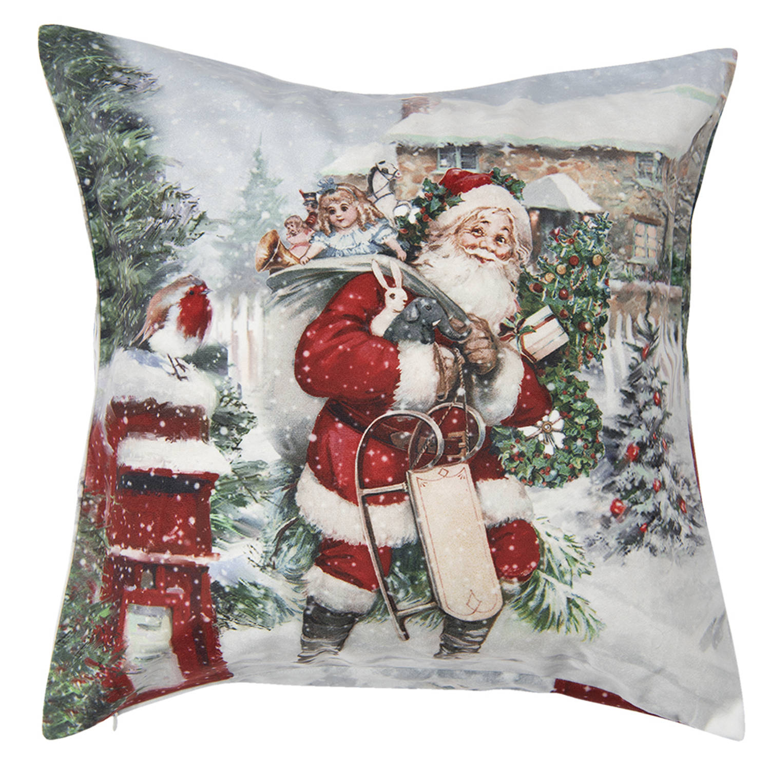 HAES DECO - Kerst Kussenhoes - Formaat 45x45 cm - Collectie: Santa Red - Kleur Wit - Materiaal 100% Polyester - Sierkussen, Kussenhoes, Stoelkussen, Kerstdecoratie, Kerstversiering