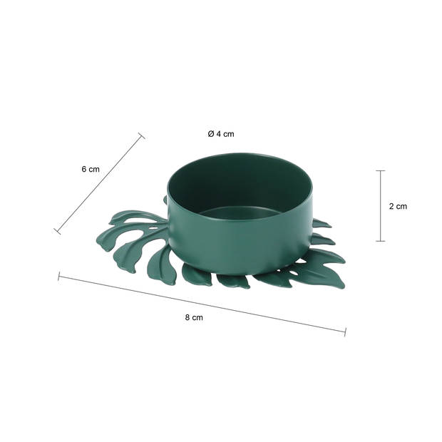 QUVIO Waxinelichthouder op een blad - 8 x 6 x 2 cm - Metaal - Groen