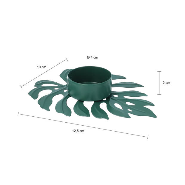 QUVIO Waxinelichthouder op een blad - 12,5 x 10 x 2 cm - Metaal - Groen