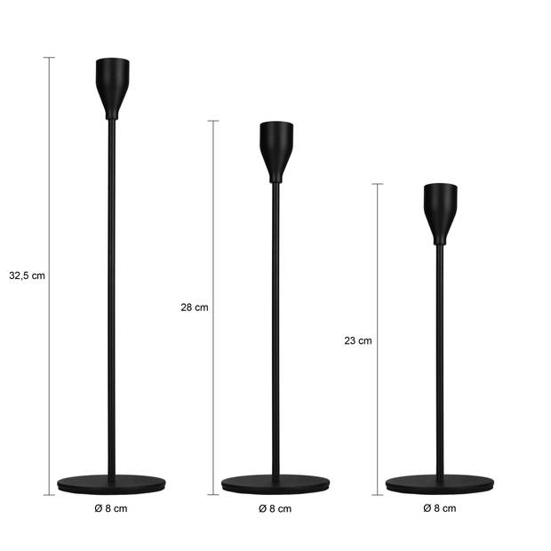 QUVIO Kaarsenstandaard set - 3 delig - Metaal - Zwart