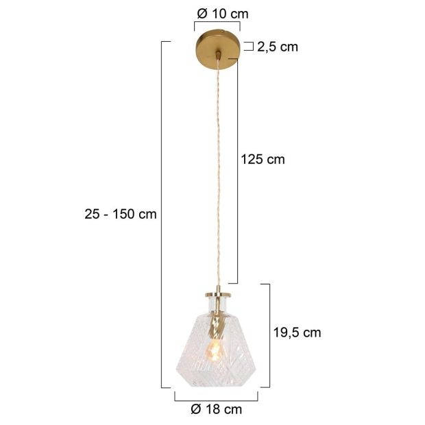 Mexlite hanglamp Grazio glass - messing - metaal - 18 cm - E14 fitting - 3492ME