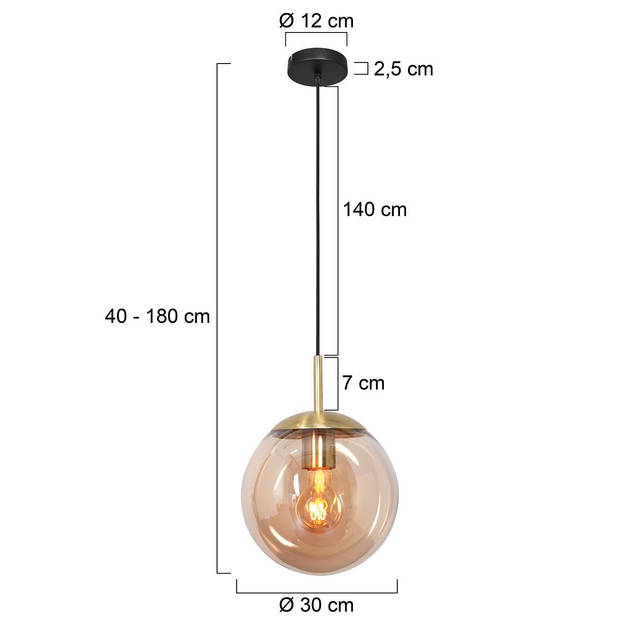 Steinhauer hanglamp Bollique led - amberkleurig - metaal - 30 cm - E27 fitting - 3498ME