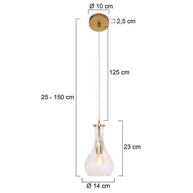 Mexlite hanglamp Grazio glass - messing - metaal - 14 cm - E14 fitting - 3493ME