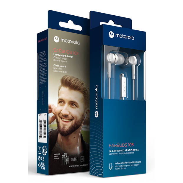 Motorola Sound Oordopjes met Draad 105 - In-Ear Oordopjes - In-Line Microfoon - Wit