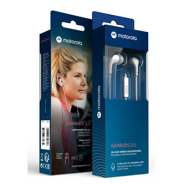 Motorola Sound In-Ear Oordopjes - 2-S - Wit - Noise Isolation - Comfortabele Pasvorm - In-Line Microfoon