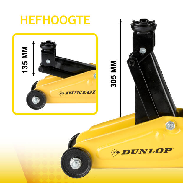 Dunlop Auto Krik - Autokrik 2 Ton Hefvermogen - Autokrik Hydraulisch - Garage Krik met Hefbereik 135-305 mm