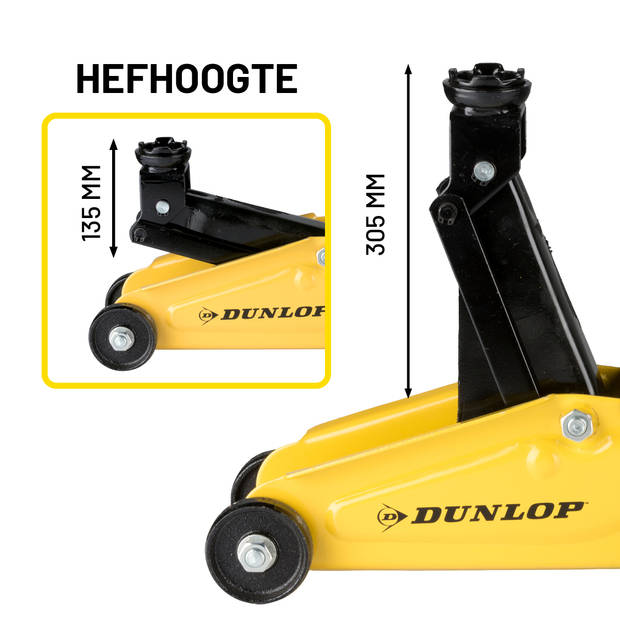 Dunlop Auto Krik - Autokrik 2 Ton Hefvermogen - Autokrik Hydraulisch - Garage Krik met Hefbereik 135-305 mm