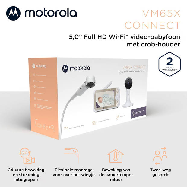 Motorola Babyfoon met Camera VM65X Connect - Baby Monitor met Flexibele Wieg Houder - Baby Camera