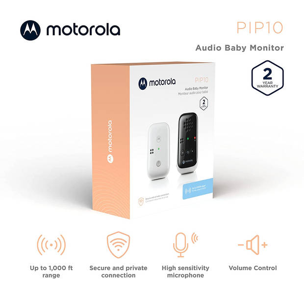 Motorola Nursery Babyfoon PIP10 - 230V - Draagbare Ouder Unit - 300 Meter Bereik - Kunststof - Wit