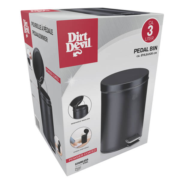 Dirt Devil Pedaalemmer 3 Liter - Prullenbak - RVS - Zwart