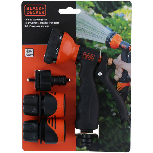 BLACK+DECKER Sproeikop met 3 Tuinslang Koppelingen - 7 Waterstanden - Metaal - Zwart/Oranje