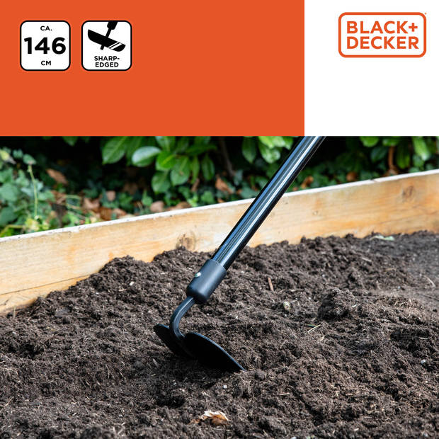 BLACK+DECKER Schoffel met Steel - 146 x 16 x 14,5 CM - Onkruid Wieden en Grond Cultiveren - Zwart/Oranje