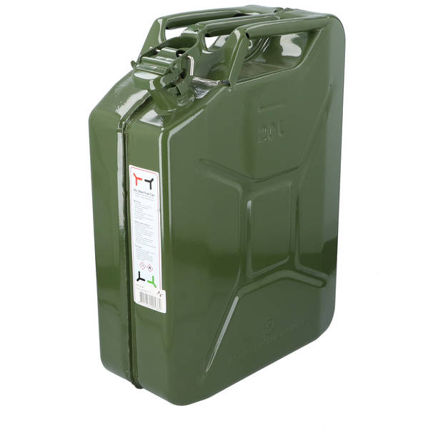 Jerrycan 20 Liter - Staal - UN-Gecertificeerd voor Gevaarlijke Vloeistoffen - 35 x 16 x 46 CM - Legergroen