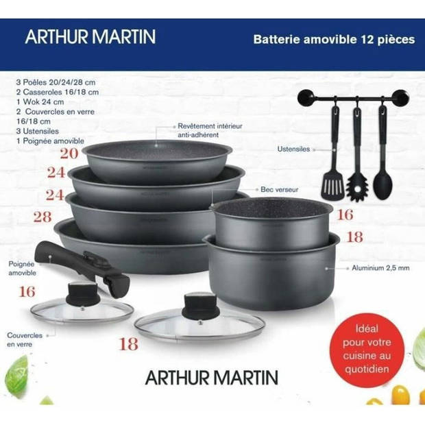 Arthur Martin AMFR1605 pannenset met lepels en spatels - aluminium - 12-delig