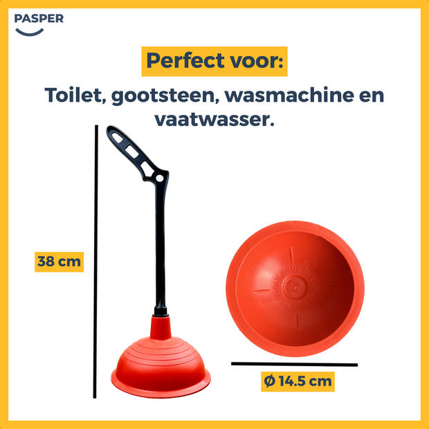 Pasper ontstopper - Ø14,5 cm - gootsteenontstopper - plopper - ontstopper afvoer, toilet, wc, gootsteen - geproduceerd i