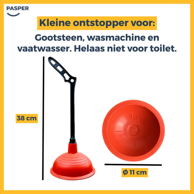 Pasper ontstopper - Ø11 cm - gootsteenontstopper - plopper - ontstopper gootsteen en afvoer wasmachine en vaatwasser - g