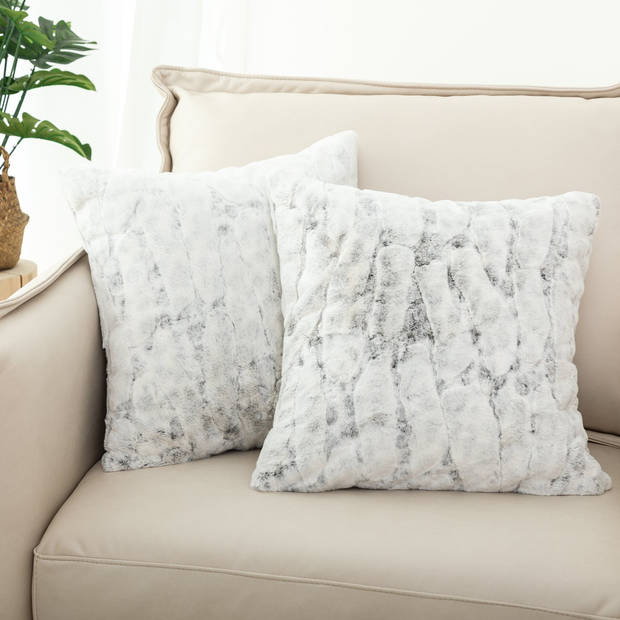 Marble Faux Fur Kussensloop - 2pc verpakking - Lichtgrijs ca. 45x45 cm