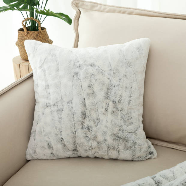 Marble Faux Fur Kussensloop - 2pc verpakking - Lichtgrijs ca. 45x45 cm