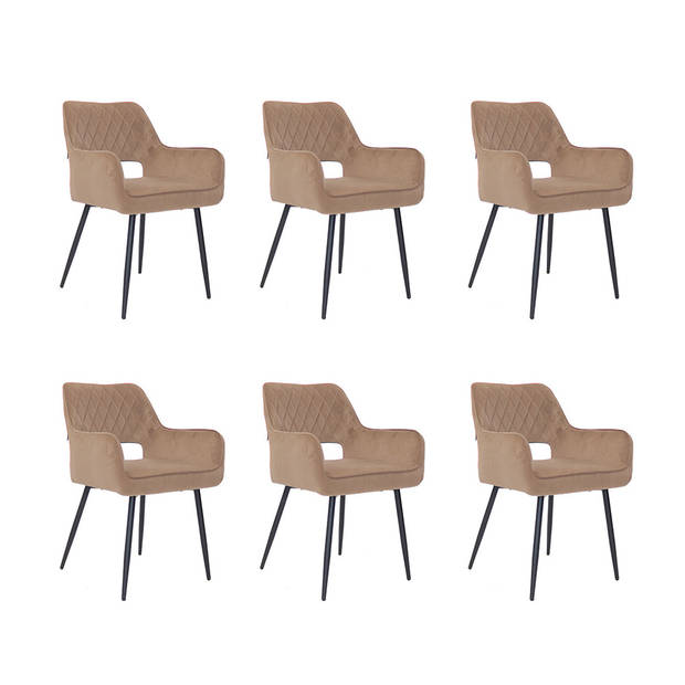 Bronx71 Velvet eetkamerstoel Mika taupe - Eetkamerstoelen set van 6.