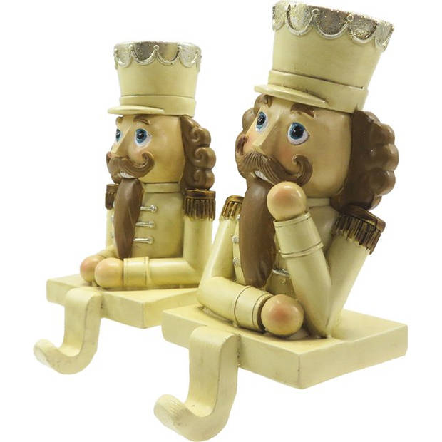 Clayre & Eef Haak Kerstsok Set van 2 Notenkraker 12 cm Beige Bruin Kunststof Kerstdecoratie