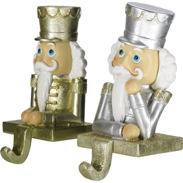 Clayre & Eef Haak Kerstsok Set van 2 Notenkraker 12 cm Goudkleurig Kunststof Kerstdecoratie