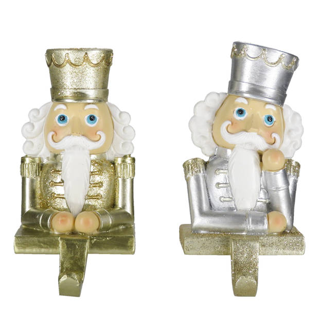 Clayre & Eef Haak Kerstsok Set van 2 Notenkraker 12 cm Goudkleurig Kunststof Kerstdecoratie