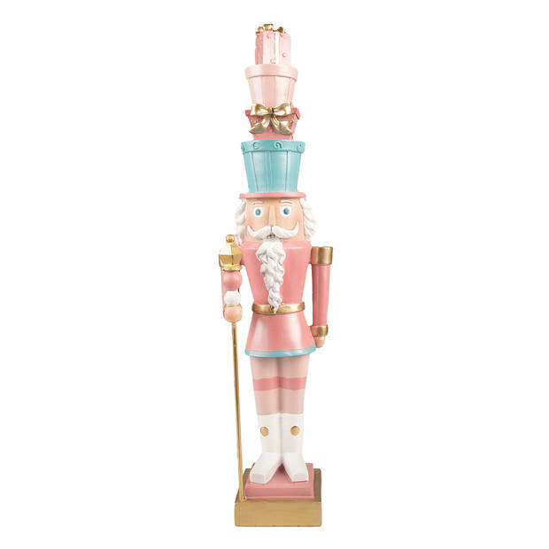 Clayre & Eef Beeld Notenkraker 48 cm Roze Blauw Polyresin Kerstdecoratie Roze Kerstdecoratie