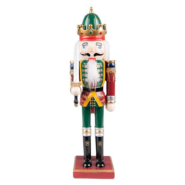 Clayre & Eef Beeld Notenkraker 30 cm Groen Rood Polyresin Kerstdecoratie Groen Kerstdecoratie