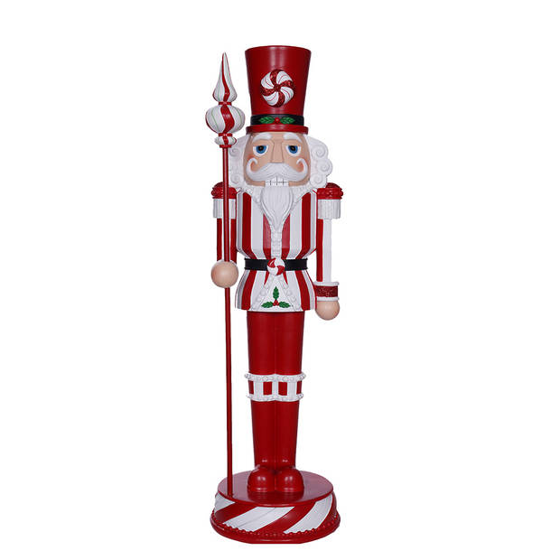 HAES DECO - Kerst Notenkraker Kleur Rood, 17x17x61 cm, Kerstfiguur - Kerstdecoratie