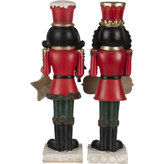 HAES DECO - Kerst Notenkraker set van 2 Kleur Rood, (2) 12x10x35 cm, Kerstfiguur - Kerstdecoratie