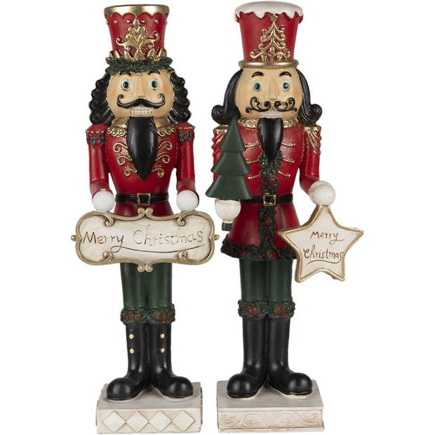 HAES DECO - Kerst Notenkraker set van 2 Kleur Rood, (2) 12x10x35 cm, Kerstfiguur - Kerstdecoratie