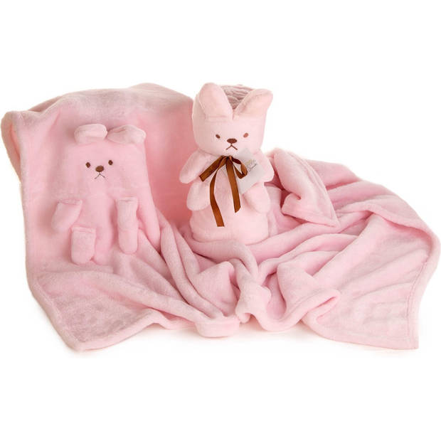 Elegance Baby/Kinder Flanel Fleece Knuffel Deken Konijn - roze 75x100cm