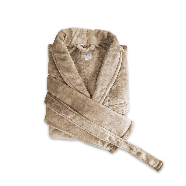 LINNICK Flanel Fleece Badjas Uni - zand - XL