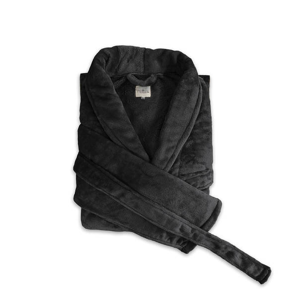 LINNICK Flanel Fleece Badjas Uni - zwart - S