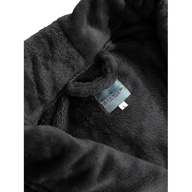 LINNICK Flanel Fleece Badjas Uni - zwart - S