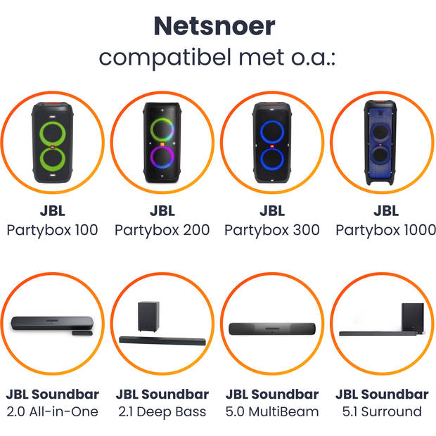GO SOLID! Netsnoer voor JBL PartyBox 100 110 200 300 310 710 1000 On-The-Go Speaker