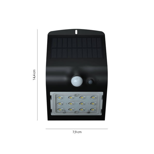 FlinQ Geisha - Solar Wandlamp - Solar Tuinverlichting - Bewegingssensor - 1.5W - Zwart