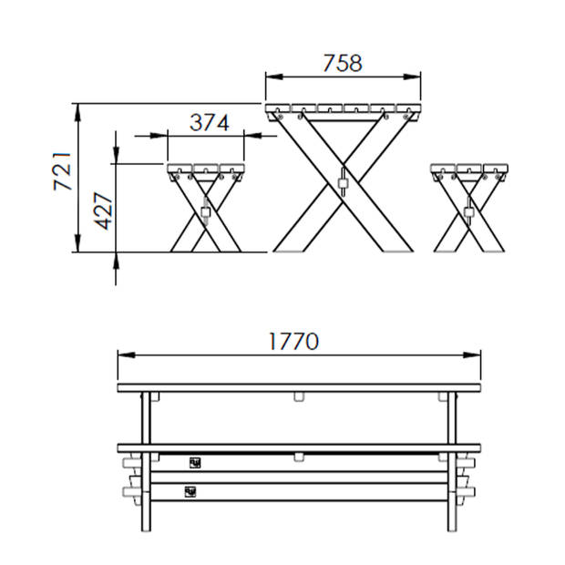 AXI Celine Picknicktafel van hout in bruin / wit voor max 6 personen Picknick tuin set voor volwassenen met losse