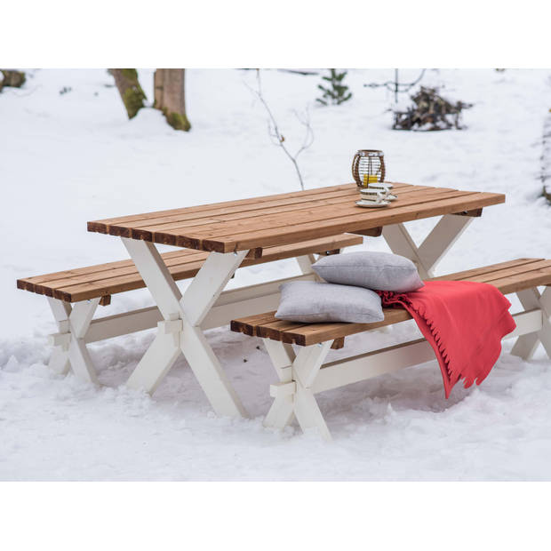 AXI Celine Picknicktafel van hout in bruin / wit voor max 6 personen Picknick tuin set voor volwassenen met losse