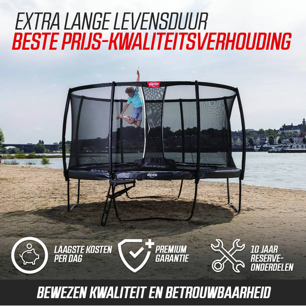 BERG Trampoline Elite - FlatGround - 380 cm - Grijs - met Airflow PRO Springmat