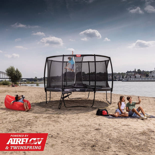 BERG Trampoline Champion met Veiligheidsnet - Safetynet Deluxe - 380 cm - Grijs - Airflow - Twinspring