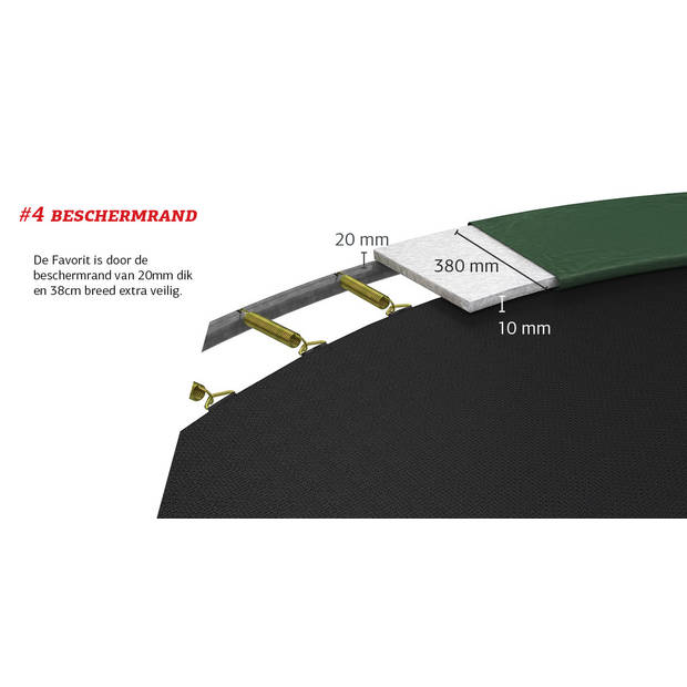 BERG Trampoline Favorit met Veiligheidsnet - Safetynet Comfort - InGround - 380 cm - Limited Black Edition - Zwart