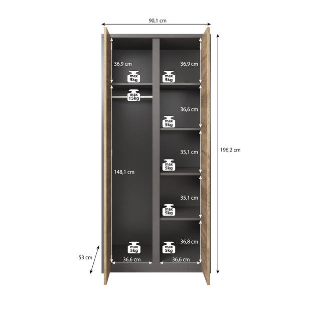 Meubella Kledingkast Melody - Wit - Eiken - 90 cm