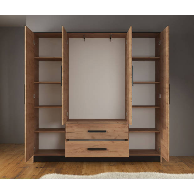 Meubella Kledingkast Madera 3 - Eiken - Zwart - 201 cm