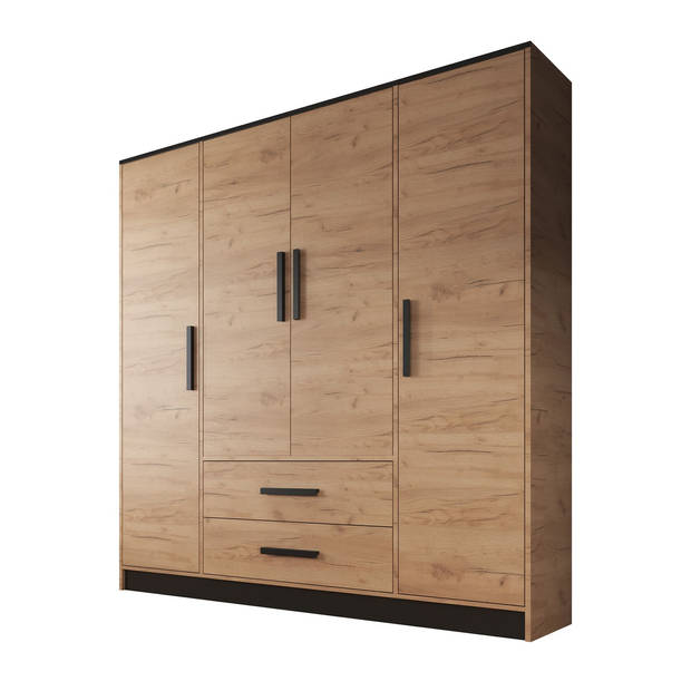 Meubella Kledingkast Madera 3 - Eiken - Zwart - 201 cm