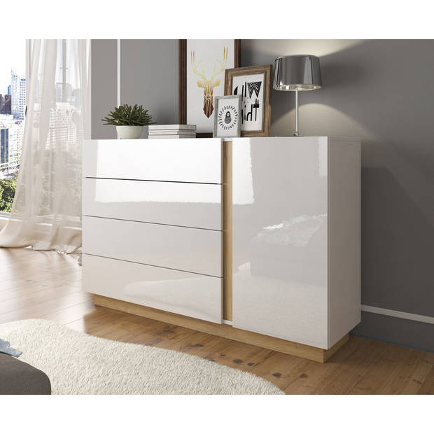 Meubella Dressoir Ashley - Wit - Eiken - 138 cm