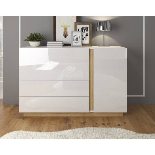 Meubella Dressoir Ashley - Wit - Eiken - 138 cm