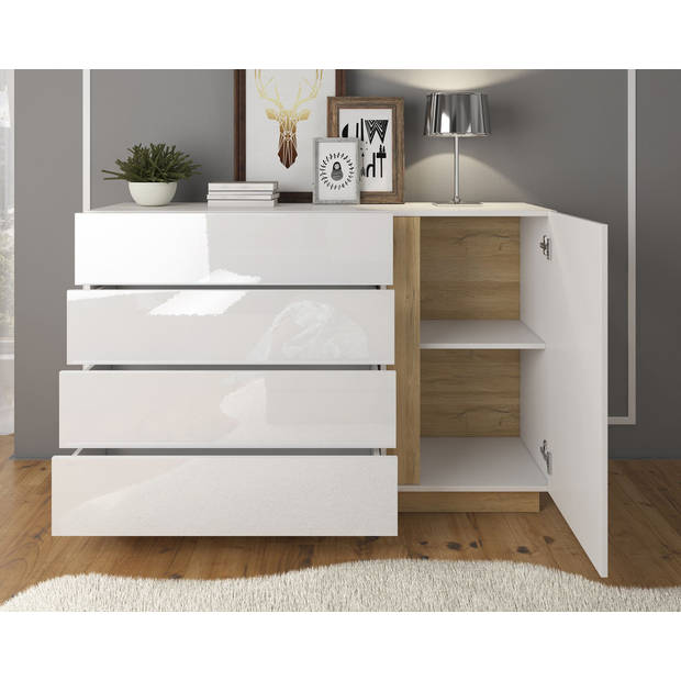 Meubella Dressoir Ashley - Wit - Eiken - 138 cm